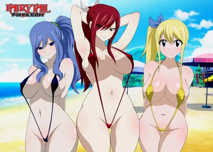 Juvia, Erza & Lucy at the Beach (Artist: Renchi)