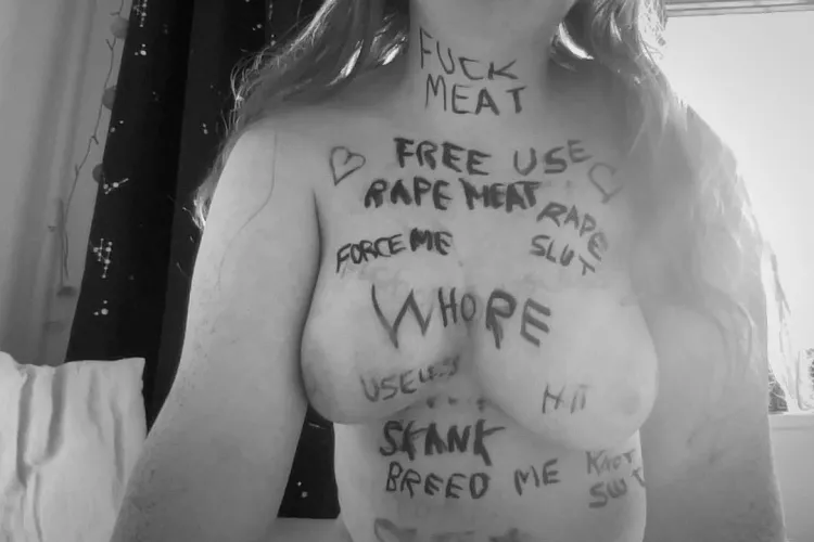 My slave (Julie) learned how to humiliate herself with her own markers