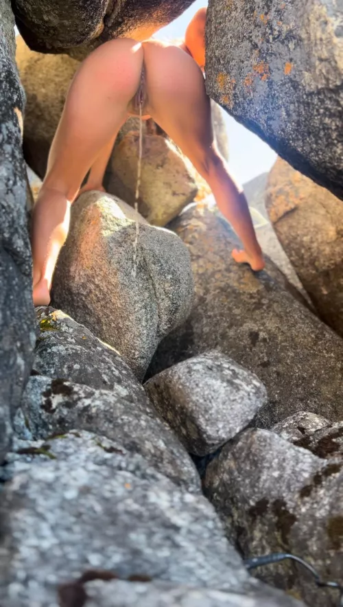 Peeing in the boulders