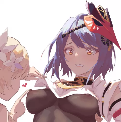 Poking Sara's nipples [Genshin Impact]