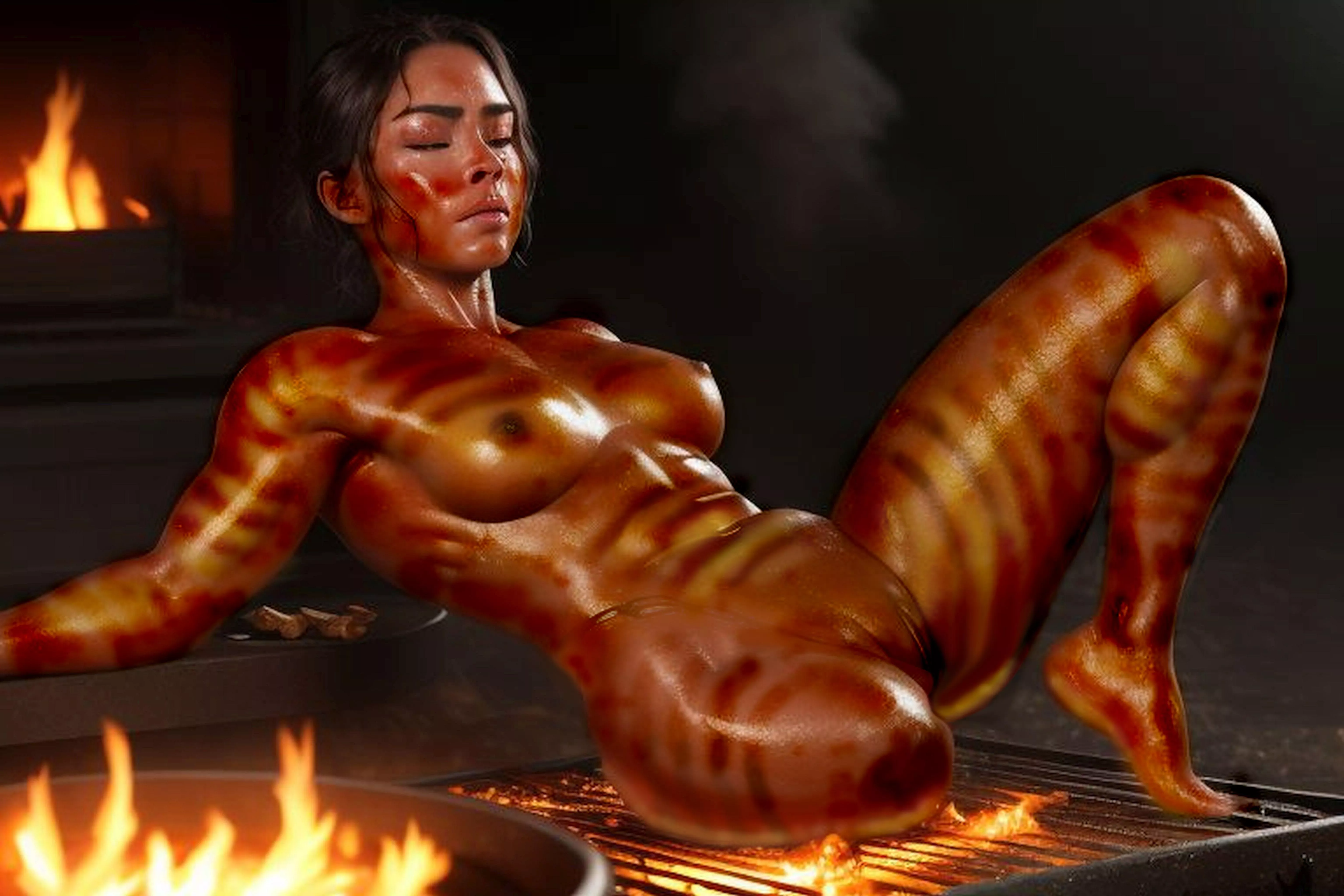 We took her leg and roasted it already, now it's time for the rest