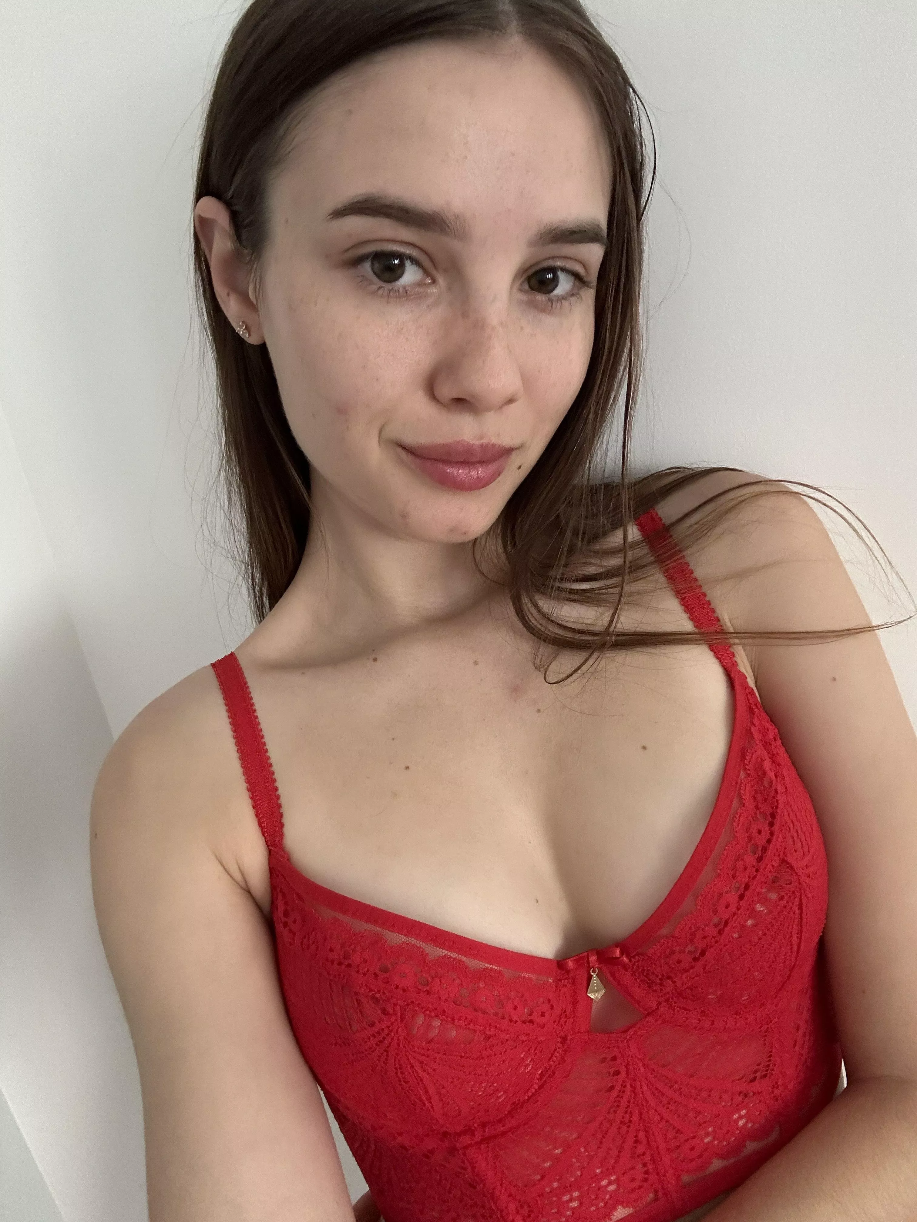 Enjoy my cute red bra! As well as some cleavage