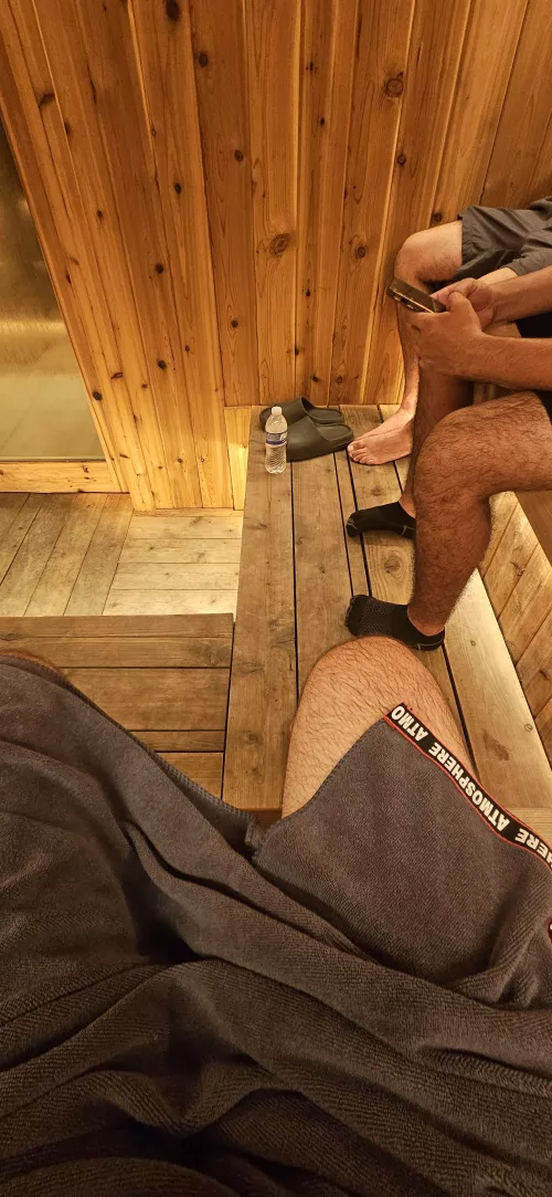 Hairy legs in the sauna