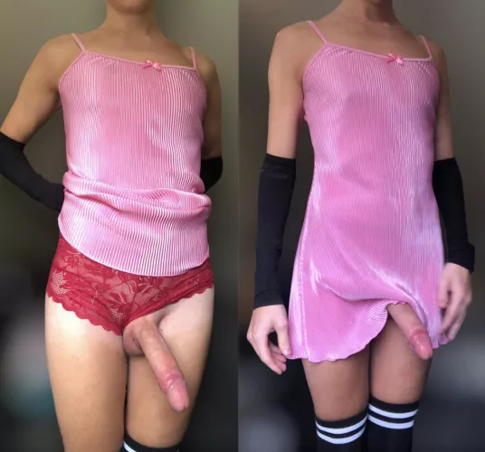 Hello little cuck, get down on your knees and start sucking my big thick femboy cock like the little slut you are 😈  