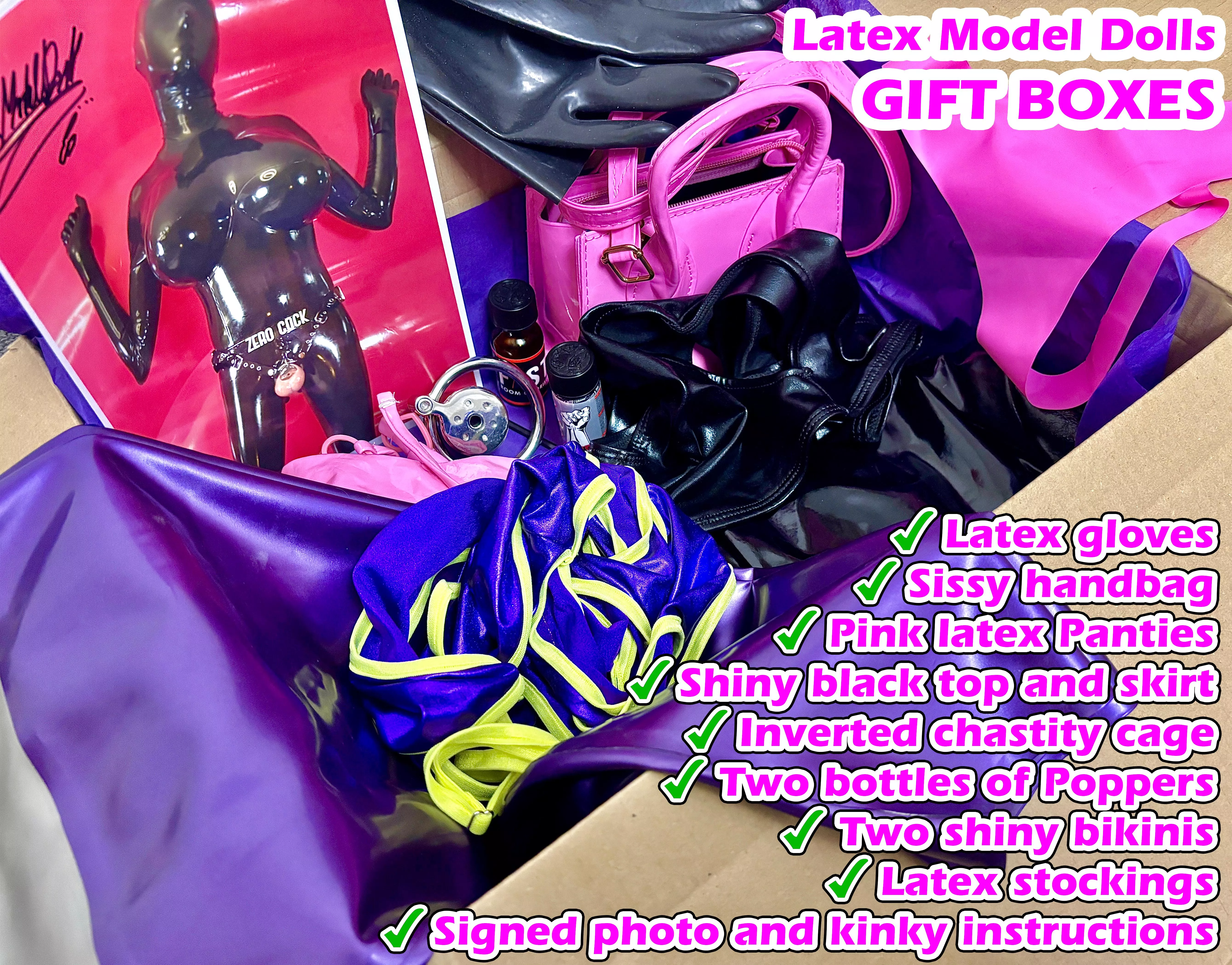 I have put together some new 📦GIFT BOXES📦packed full of shiny slutty fetish gear, kinky toys and quality accessories. DM me if you're interested!