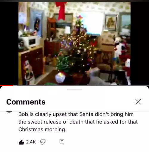 I was reminded of this gem of a comment on the Chris Chan Christmas video.