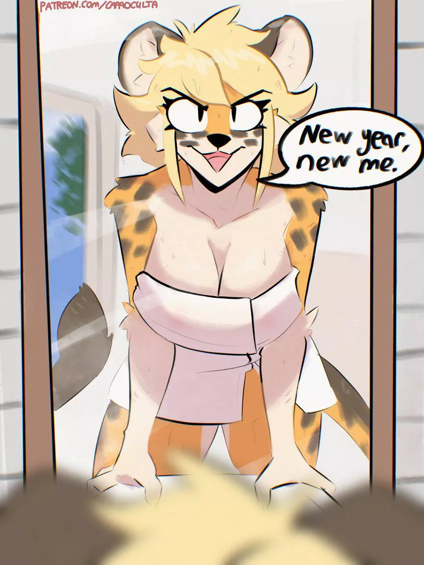 That spell worked! I found an old book with a text that promised to live a new life full of fantasy after doing it on the last day of the year, what better than living in a furry universe~ yes, I'm a woman and I have big tits, but that makes it even bet