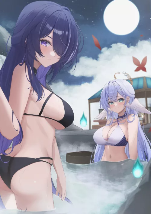Acheron and Robin in swimsuits