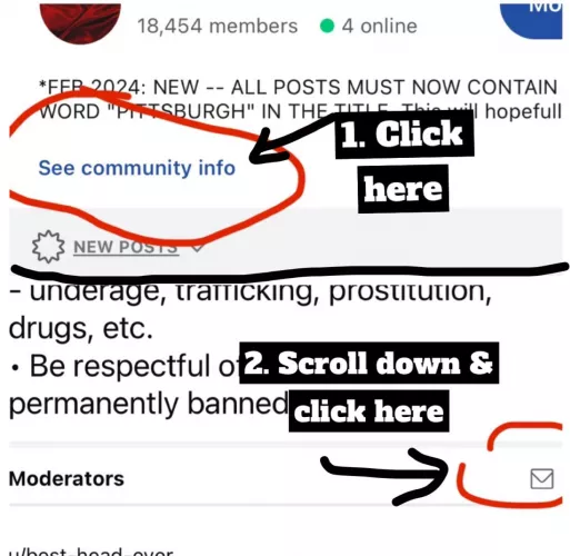 We’ve cranked up the spam filters to maximum & it seems to be helping 🤞🏻 If your posts are getting caught & you’re legit (i.e., IN PITTSBURGH & **NOT** SELLING CONTENT), you can use modmail to message us — see image below. Also, k