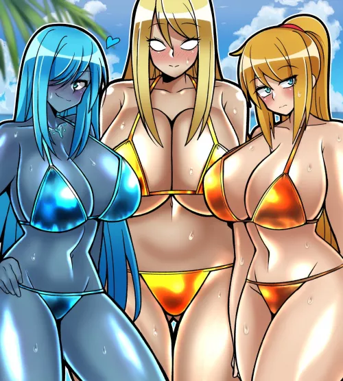 Dark Samus, Samus and SA-X at the Beach [Metroid]