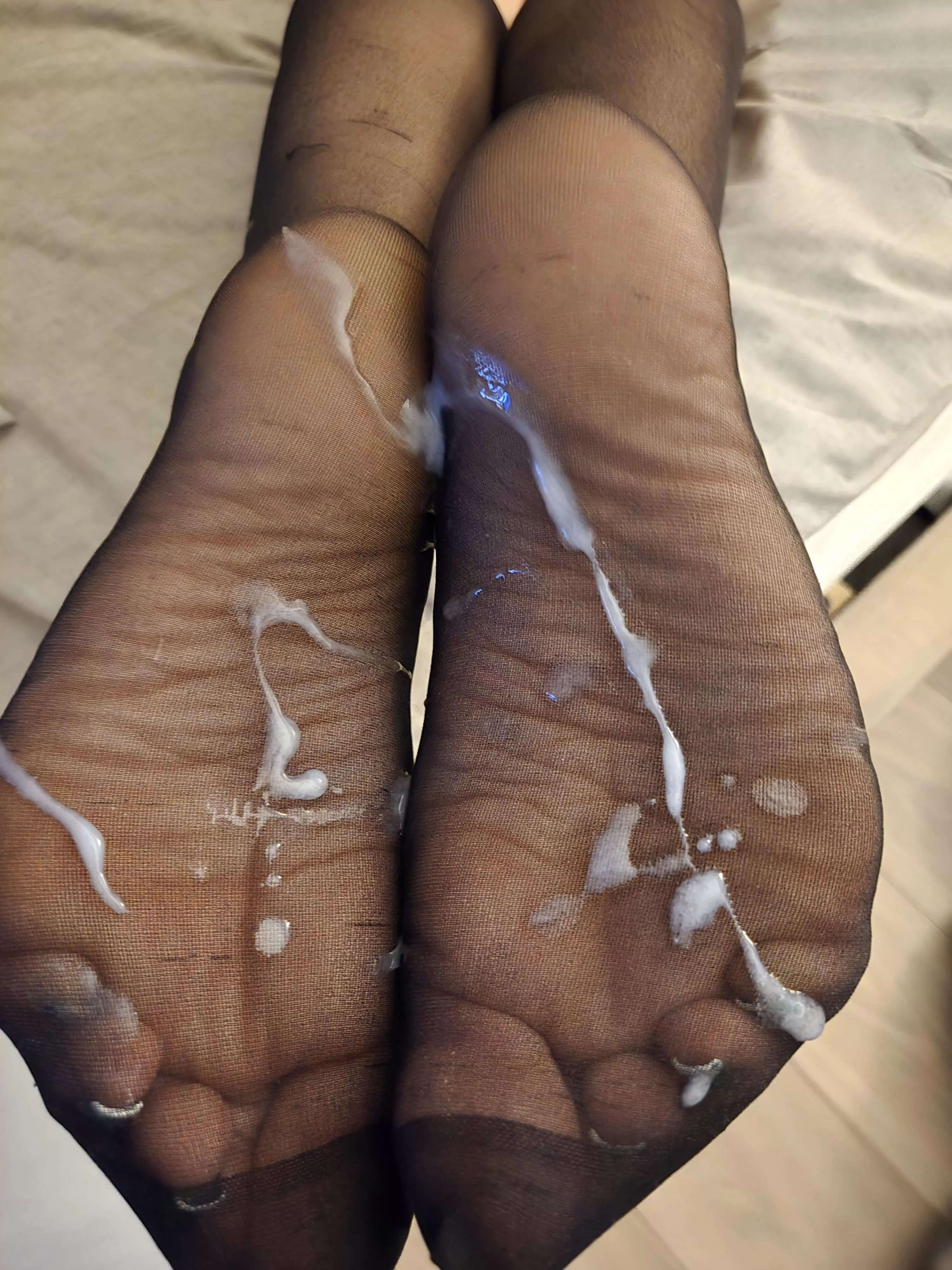 Getting these nylons super filthy for a lucky foot boy 
