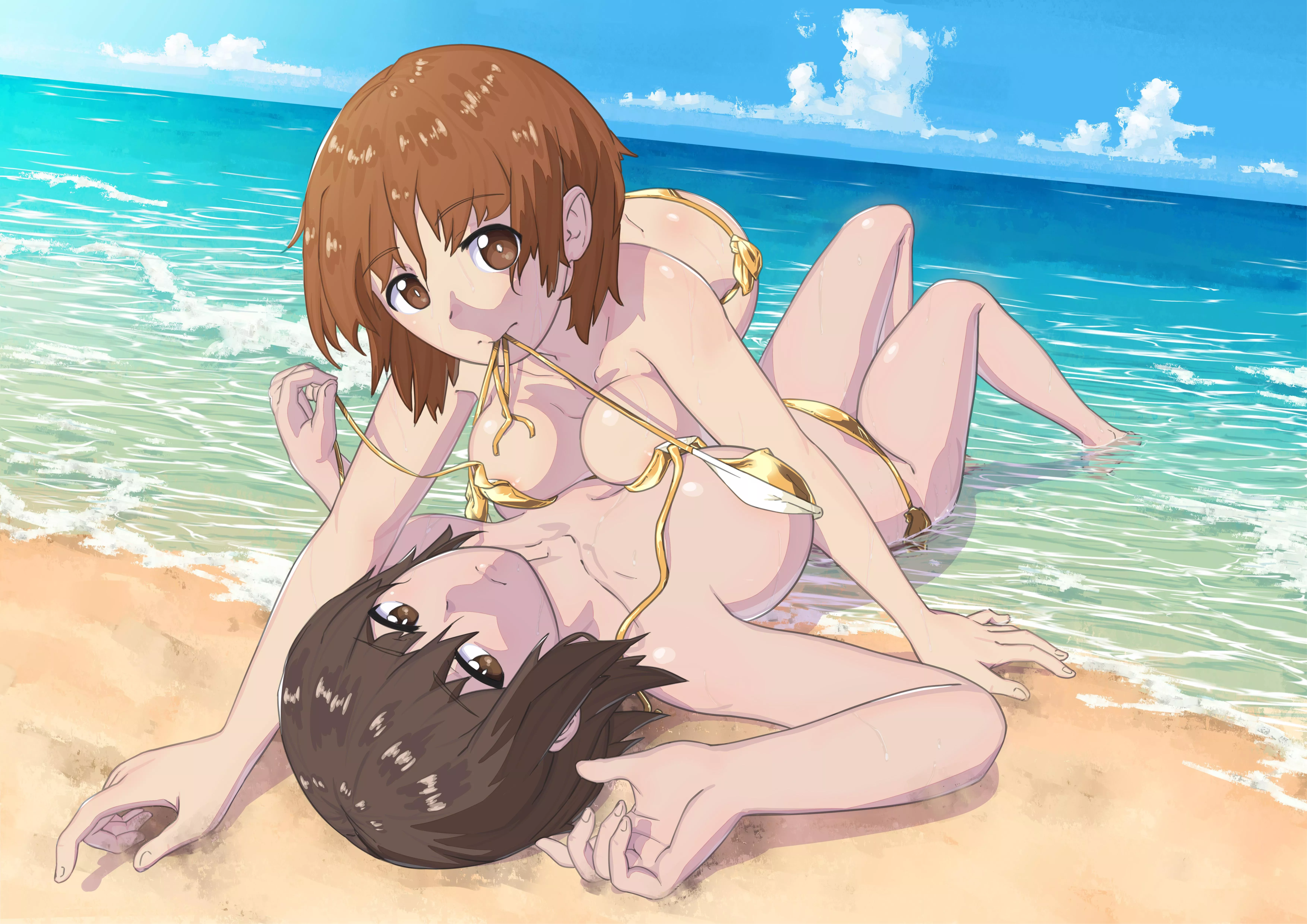 Maho and Miho having fun on the beach [Girls und Panzer] (Huaro7号)