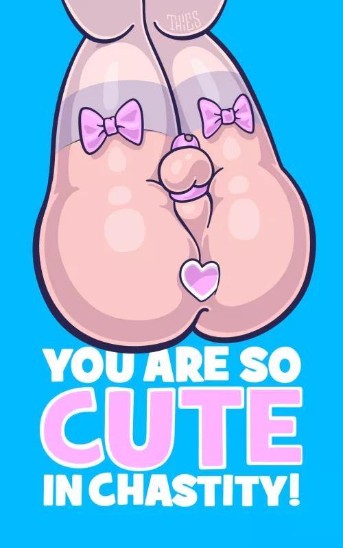 Shaved, caged, heart-shape plugged, wearing stockings and bows. Hmm, every sissy's dream.