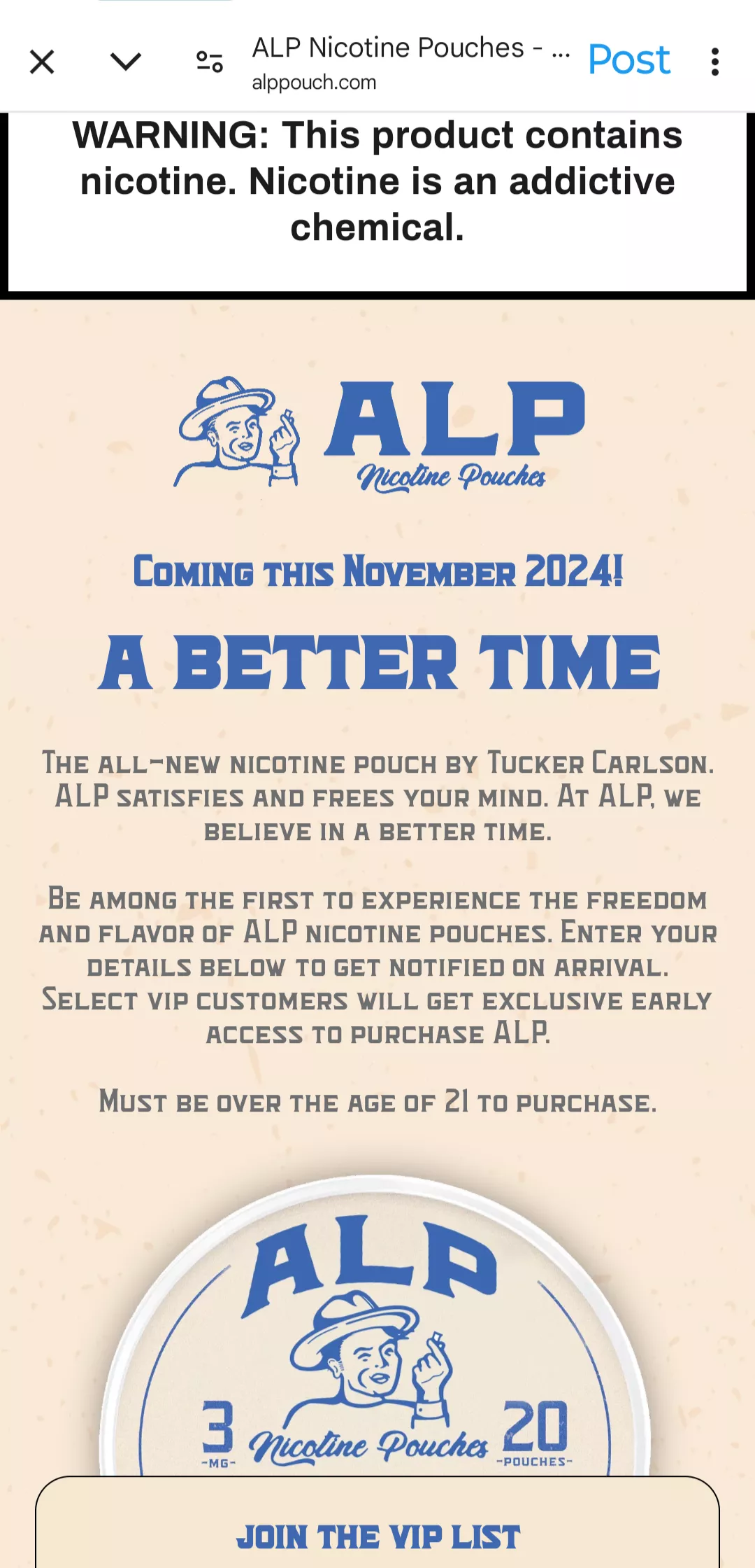 Tucker Carlson is releasing his own brand of Nicotine pouches.