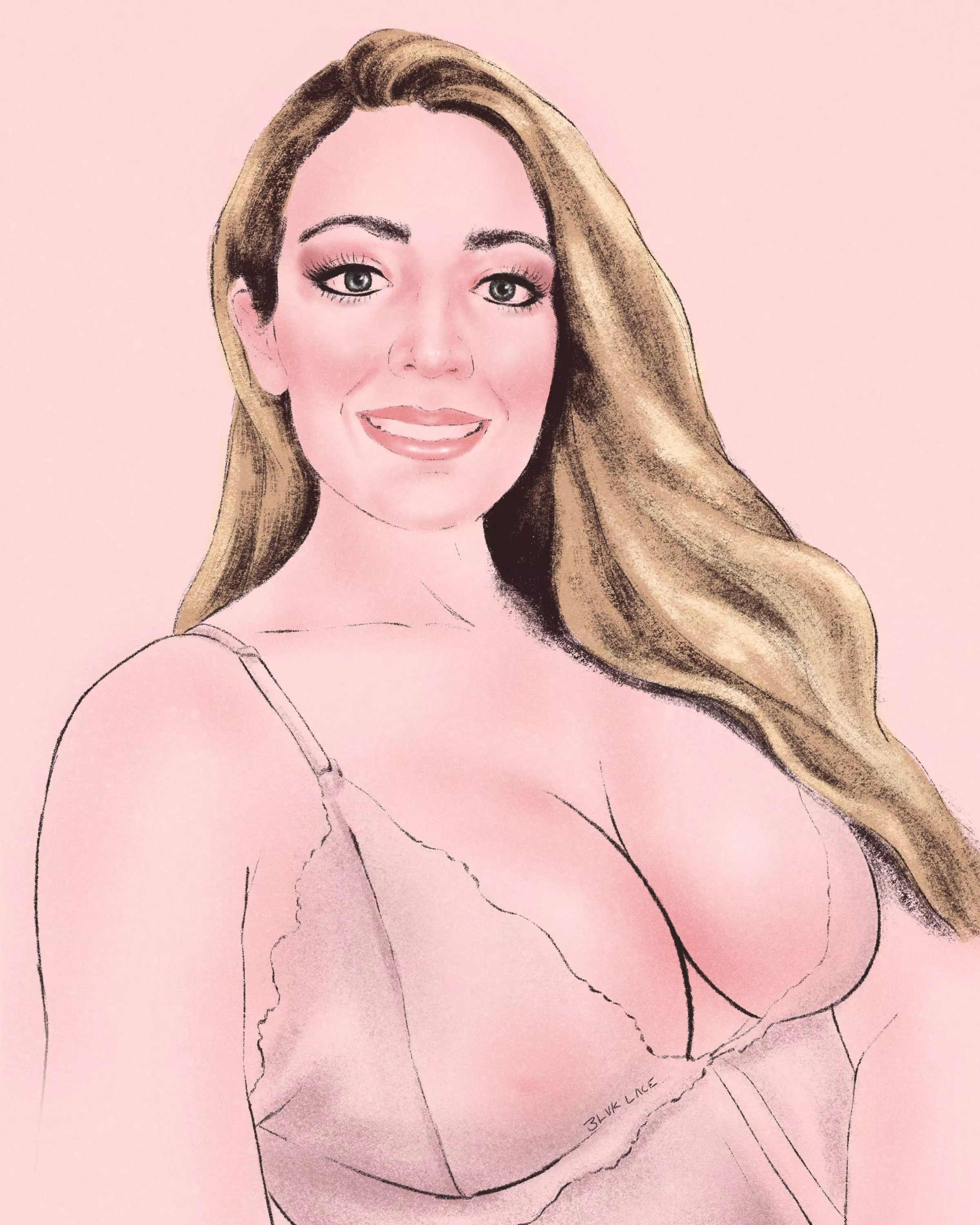 Hair flowing like golden water. portrait of u/ naughtynurse31415. By me