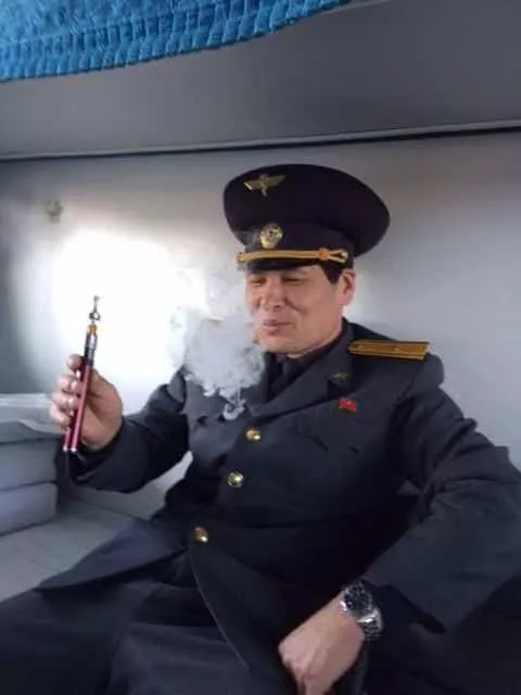 North Korean train conductor went full blissful existence mode after trying vape for a first time