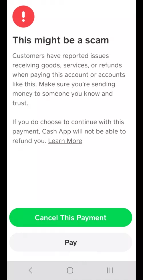 Should I take this screen to mean the account working girl I'm talking to has jipped other clients that have sent deposits, or is Cash App just being extra cautious?
