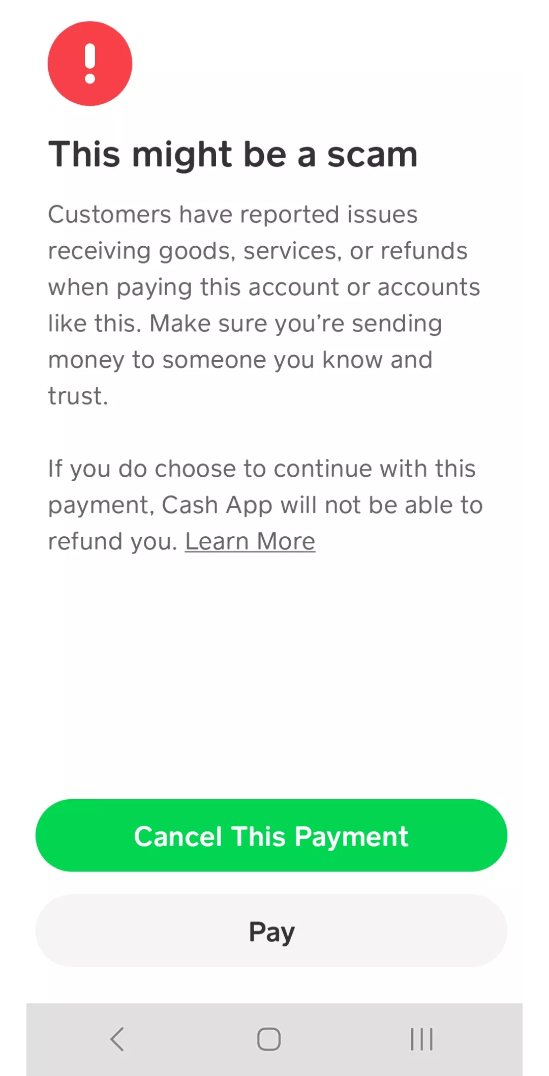 Should I take this screen to mean the account working girl I'm talking to has jipped other clients that have sent deposits, or is Cash App just being extra cautious?