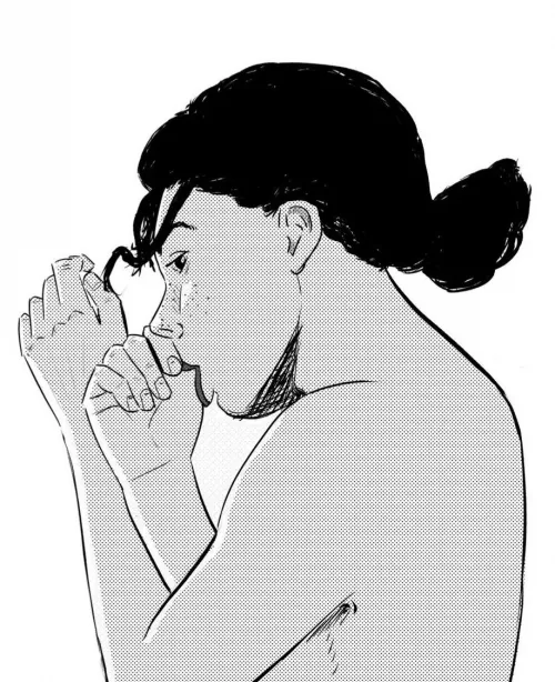 Woman sucking her thumb by me