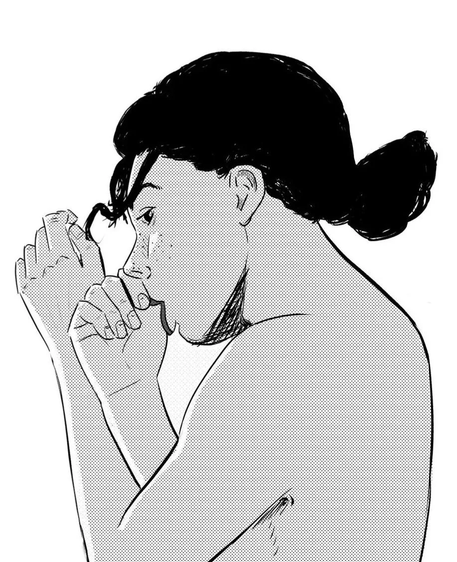 Woman sucking her thumb by me