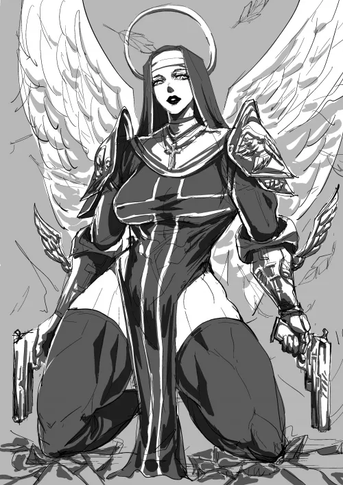 Battle nun sketch [@1509Virgoart]