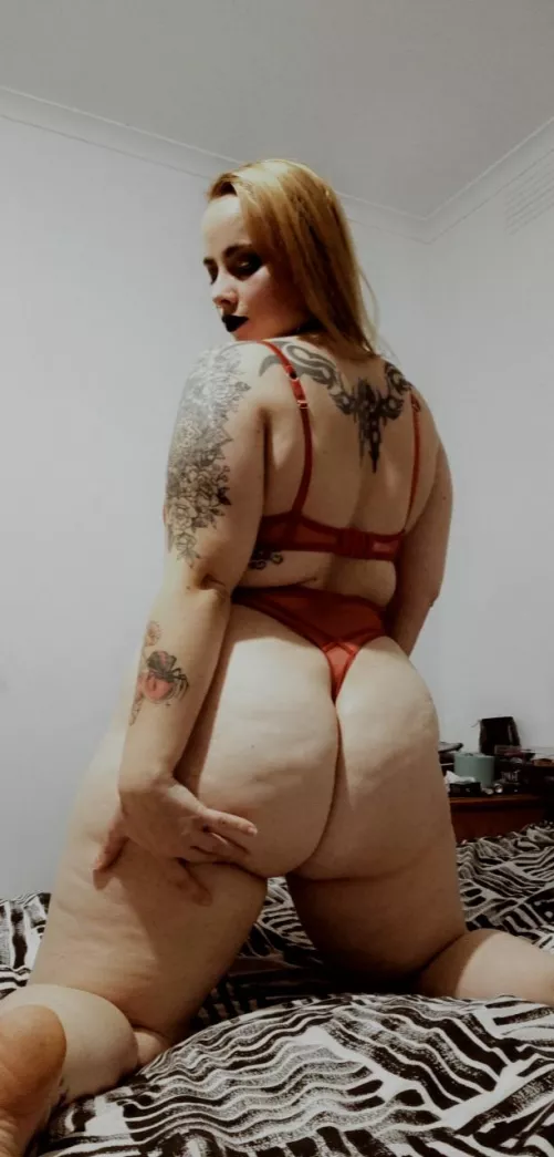 Black lipstick and red lingerie the perfect combo 