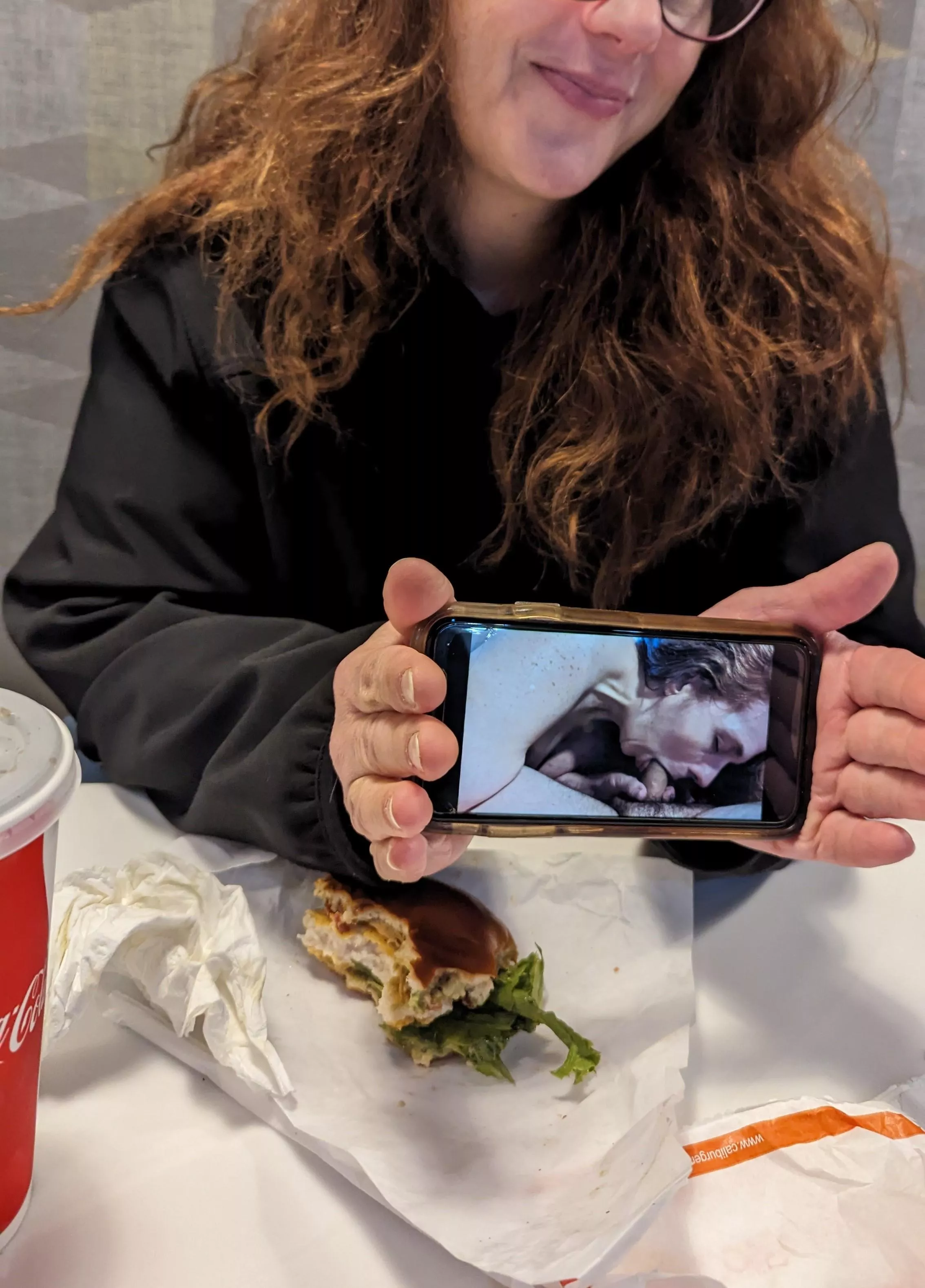 Lunch Rush at the mall. The people at the next table were trying to look without getting caught.