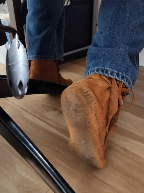 My new moccasins. Been wearing these sockless around the house to break them in and love how comfortable they are and keeping my paws warm on chilly days 