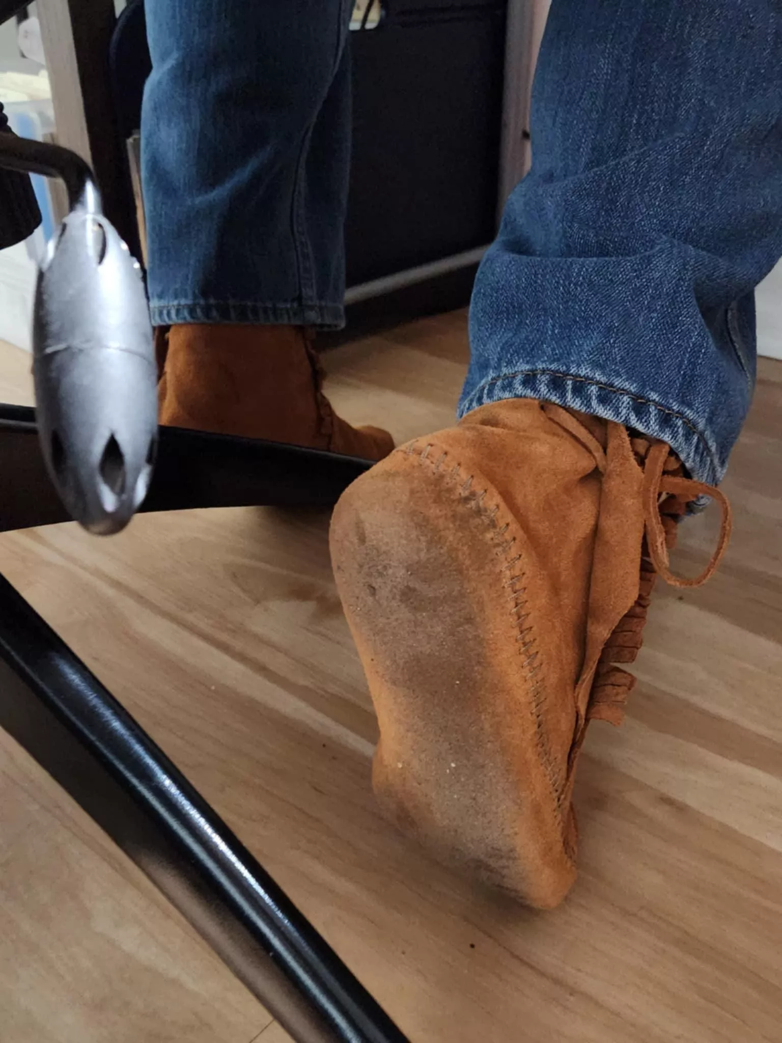 My new moccasins. Been wearing these sockless around the house to break them in and love how comfortable they are and keeping my paws warm on chilly days 