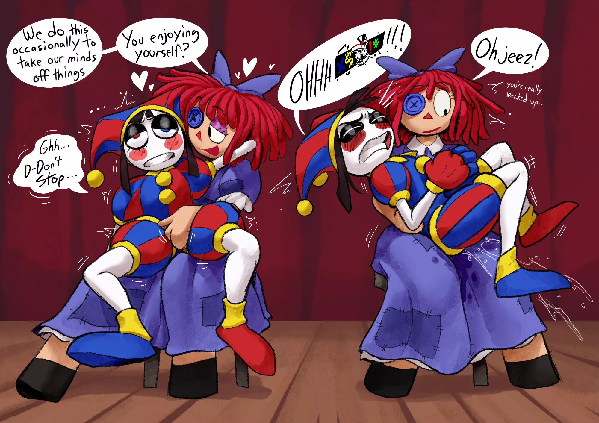 Pomni and Ragatha shenanigans (@thehoeartiste.bsky.social)