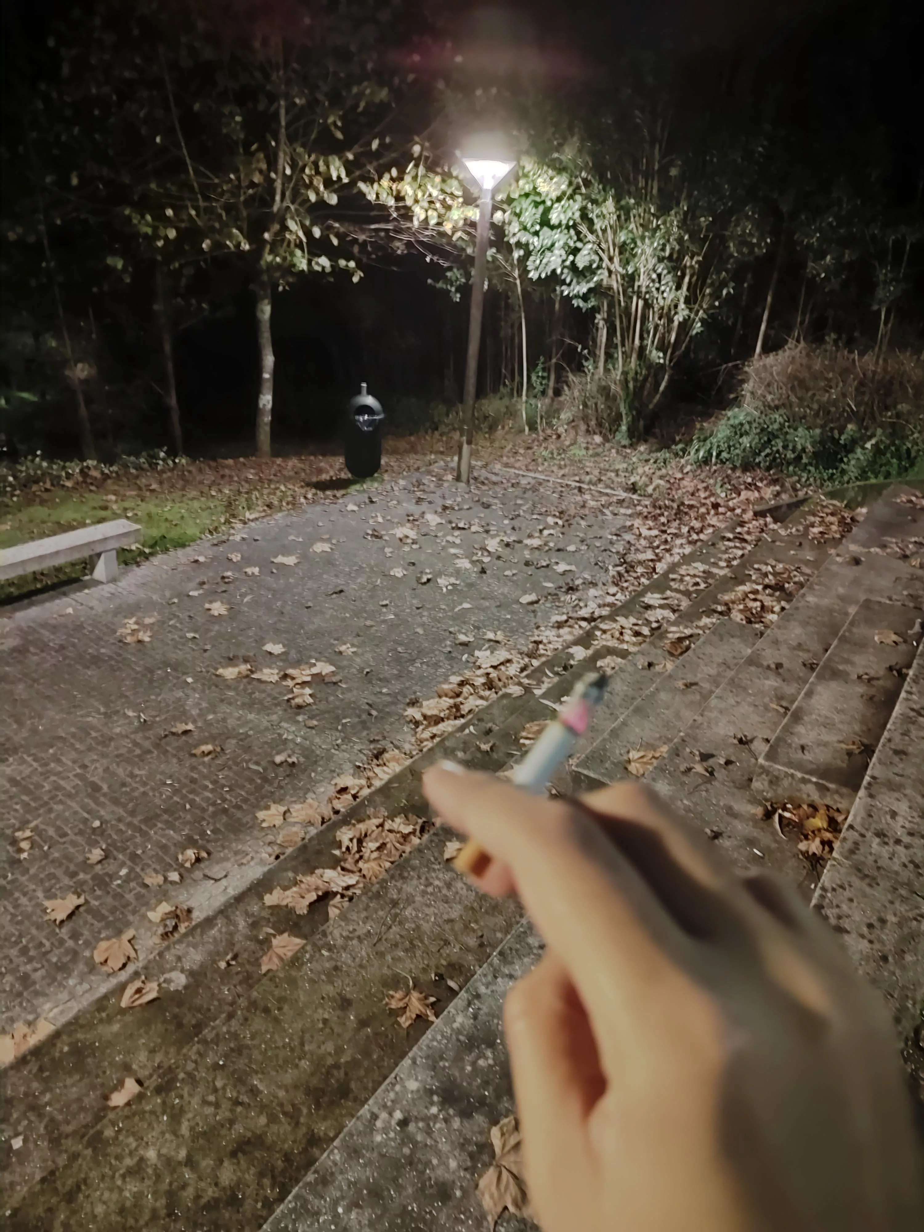 Smoking cigarettes in a public park at 8pm