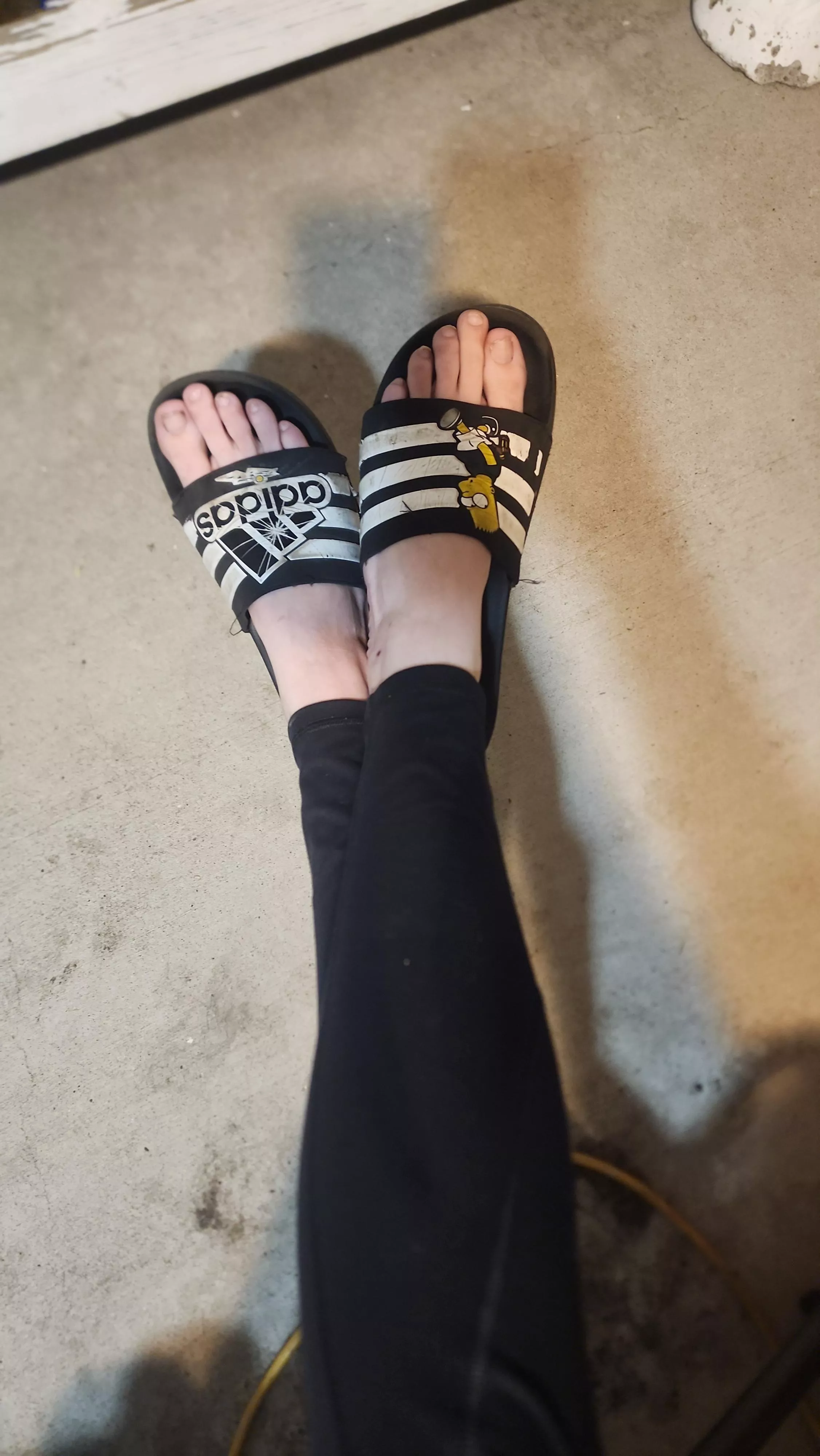 You get the best sandals in the boys section when your feet are this big. 