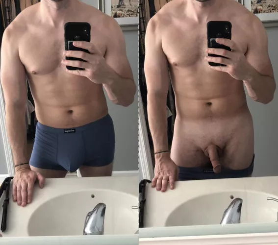 (33) The cute coworker from work looks like this in and out of his boxers. 
