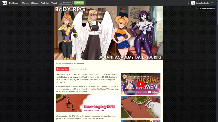 Created page for my game on itch.io [BoDY RPG]