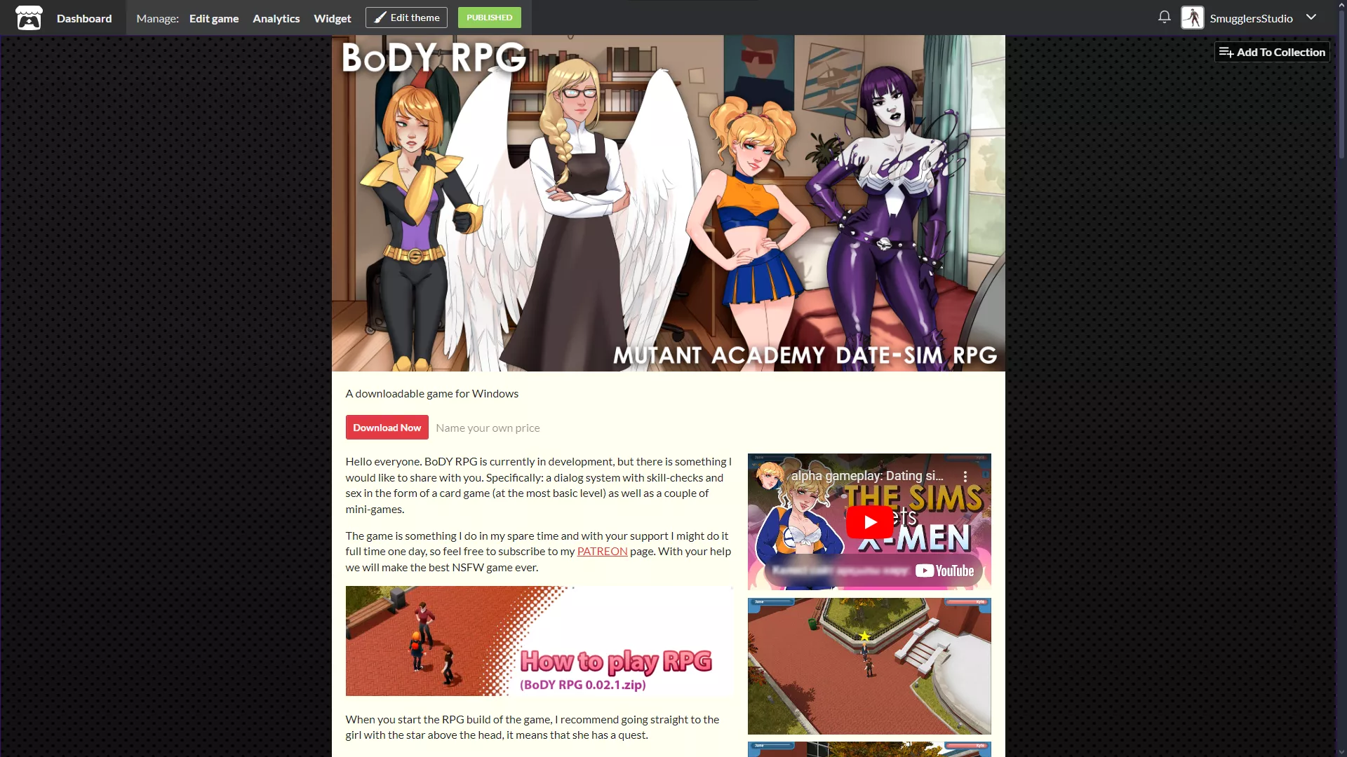 Created page for my game on itch.io [BoDY RPG]