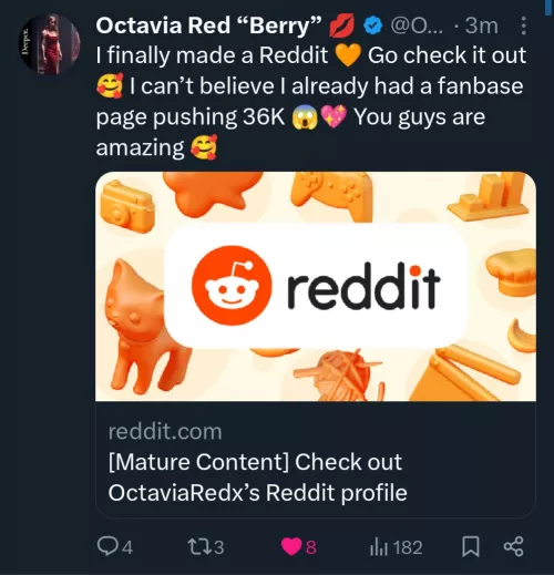 Give a warm welcome to Octavia - u/Octaviaredx - who just joined reddit [Verification]