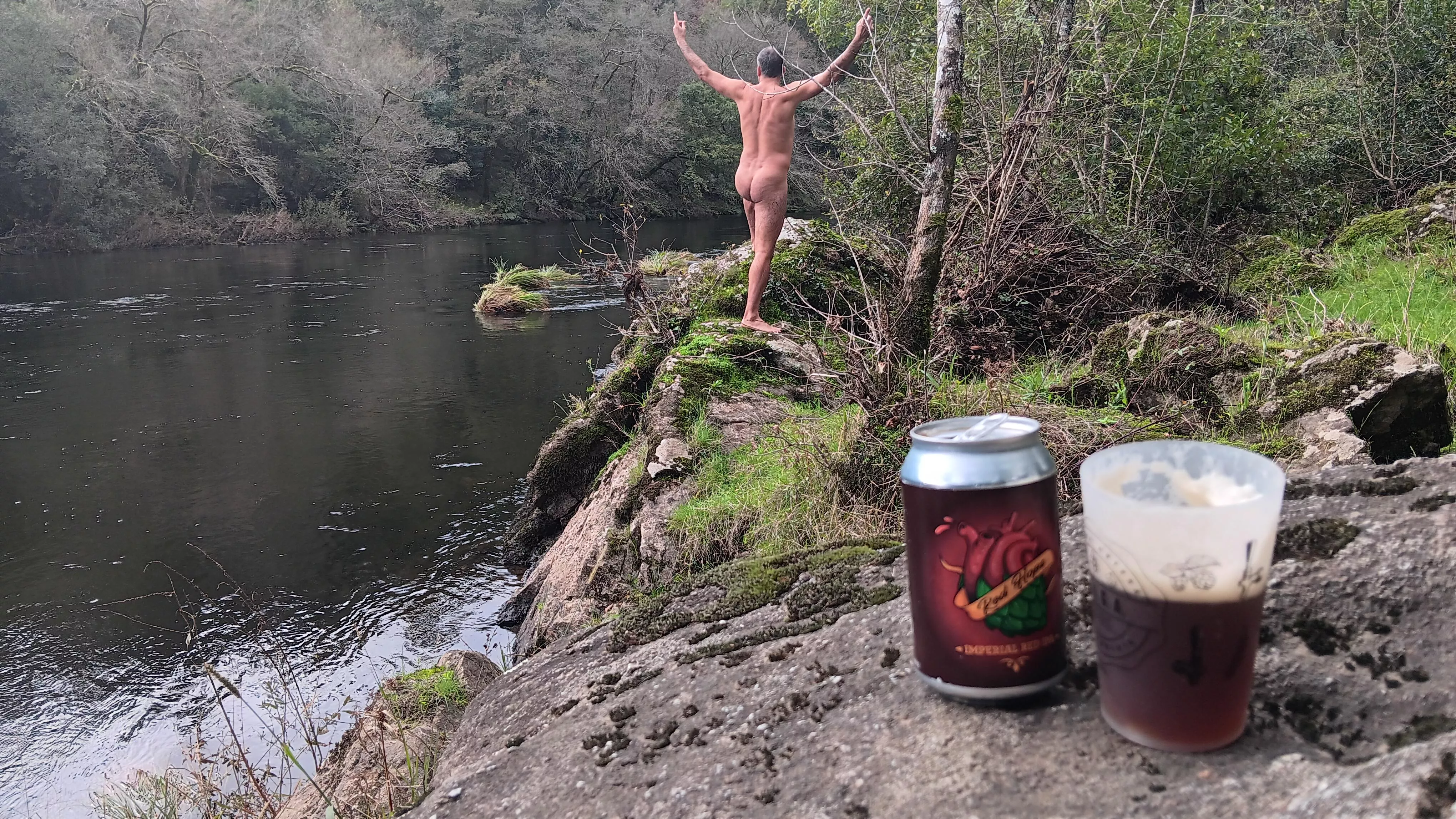 Red Hops beer, in the river. 