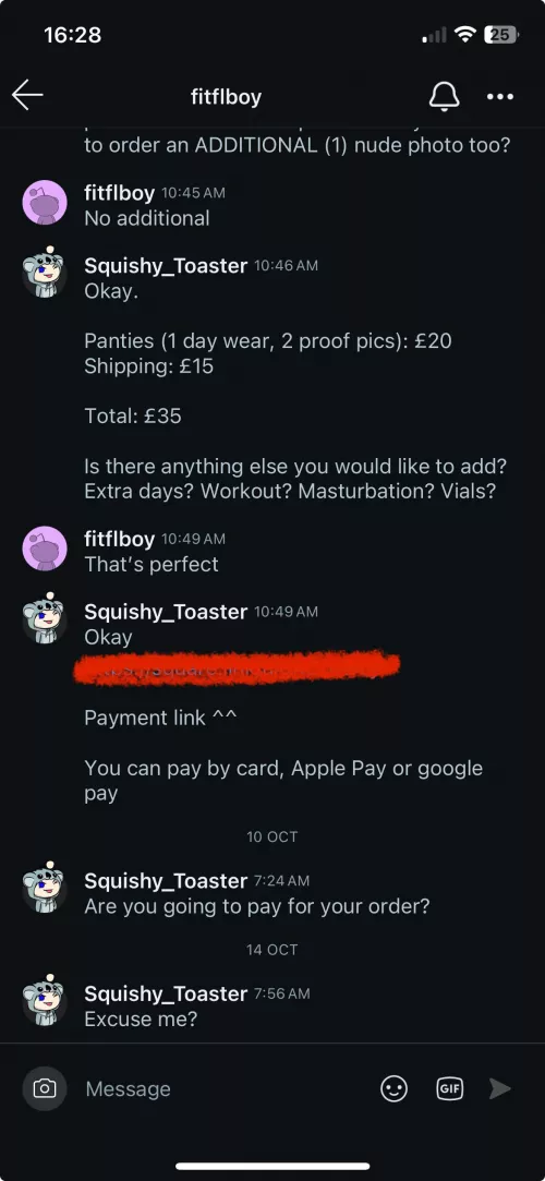 U/fitflboy made an order and never paid for it. Time waster. 