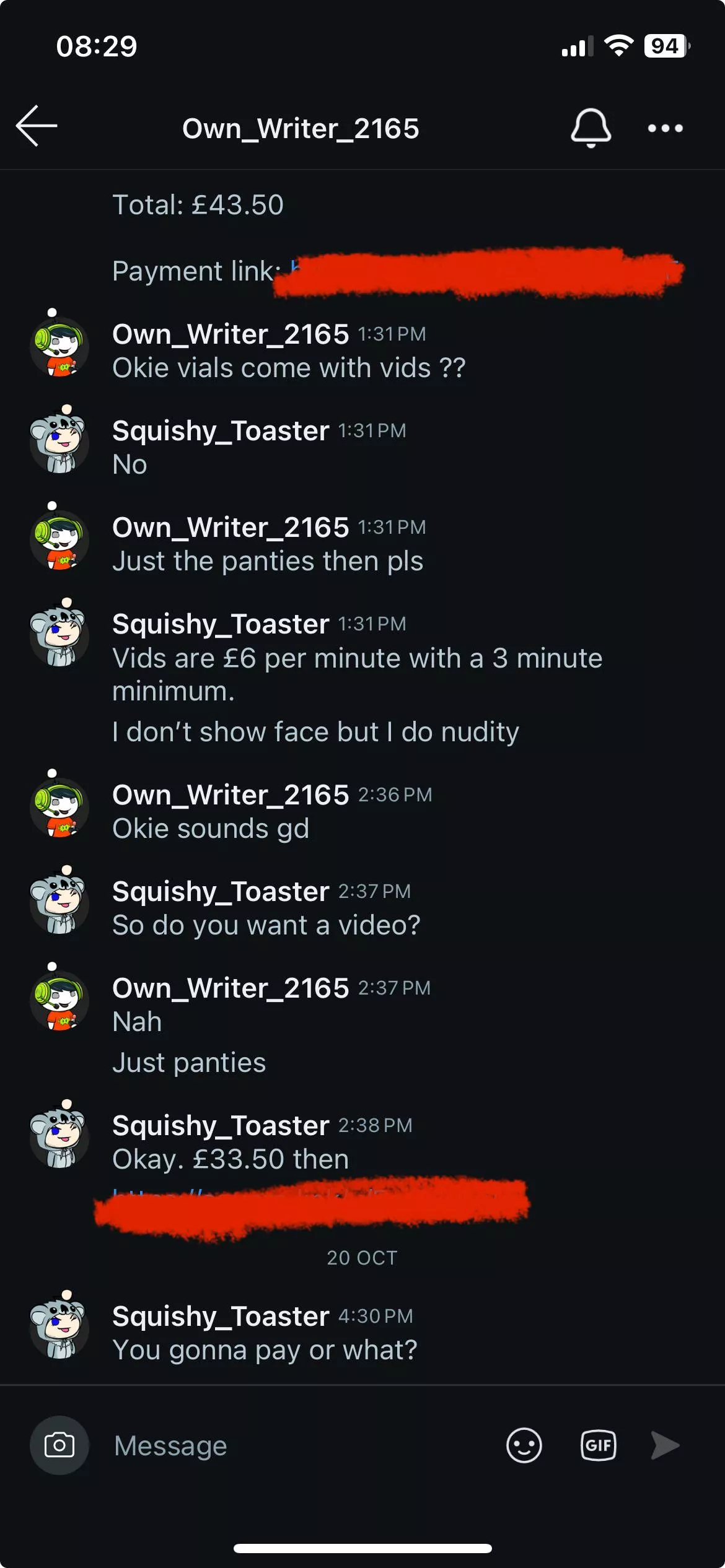 U/Own_Writer_2165 has ordered previously but now ghosts at payment. Difficult to work with too - find myself repeating the same things all the time because he can’t scroll up and read previous messages for some reason 🙃