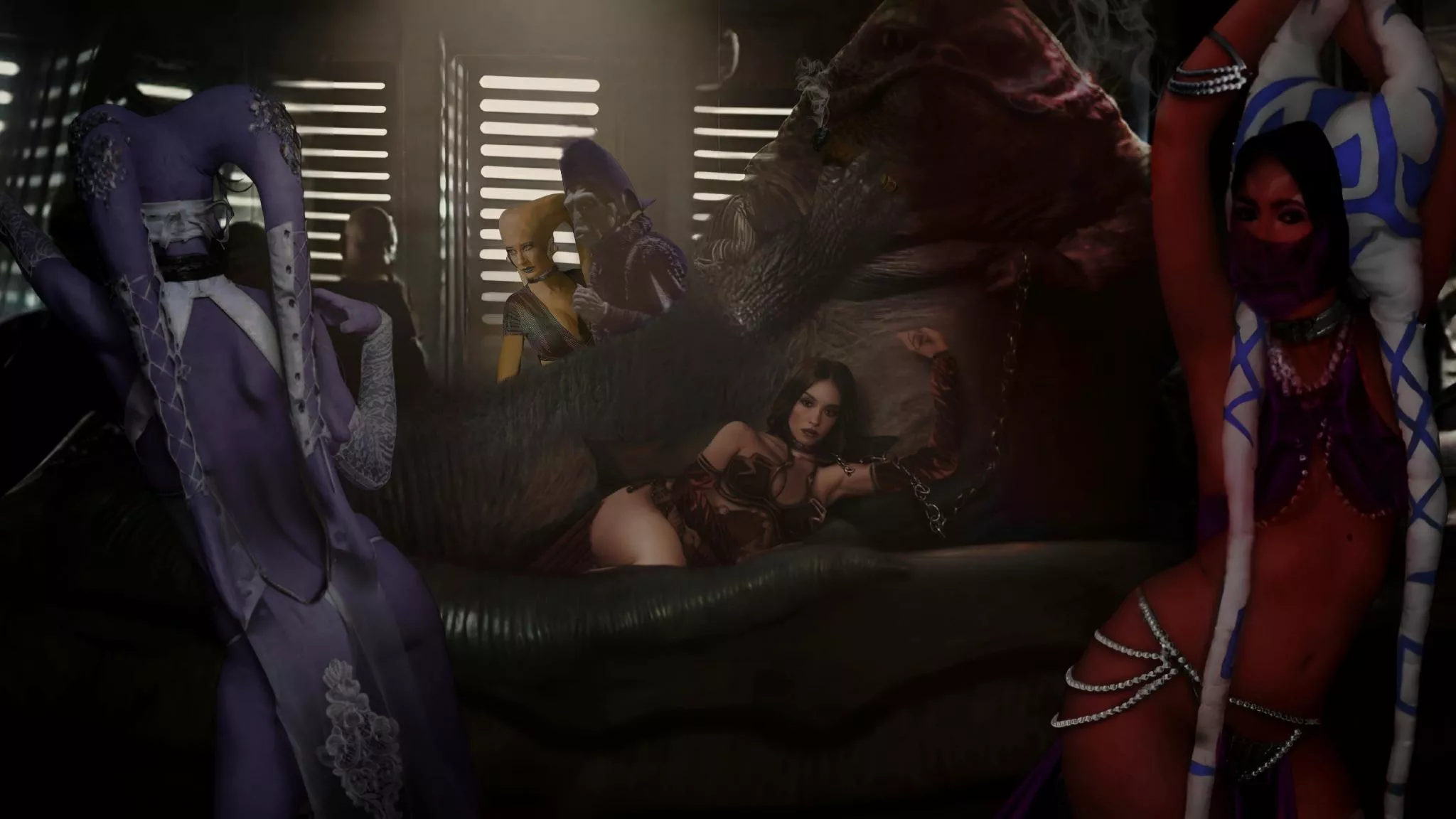 Graballa the Hutt enjoying the view from his pleasure yacht.