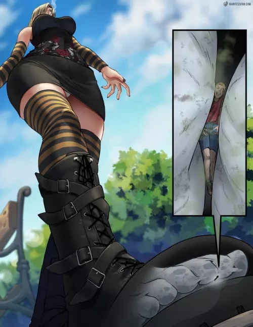 He's in Sole-itary Confinement (giantess, shrunken man, feet, boots, unaware)