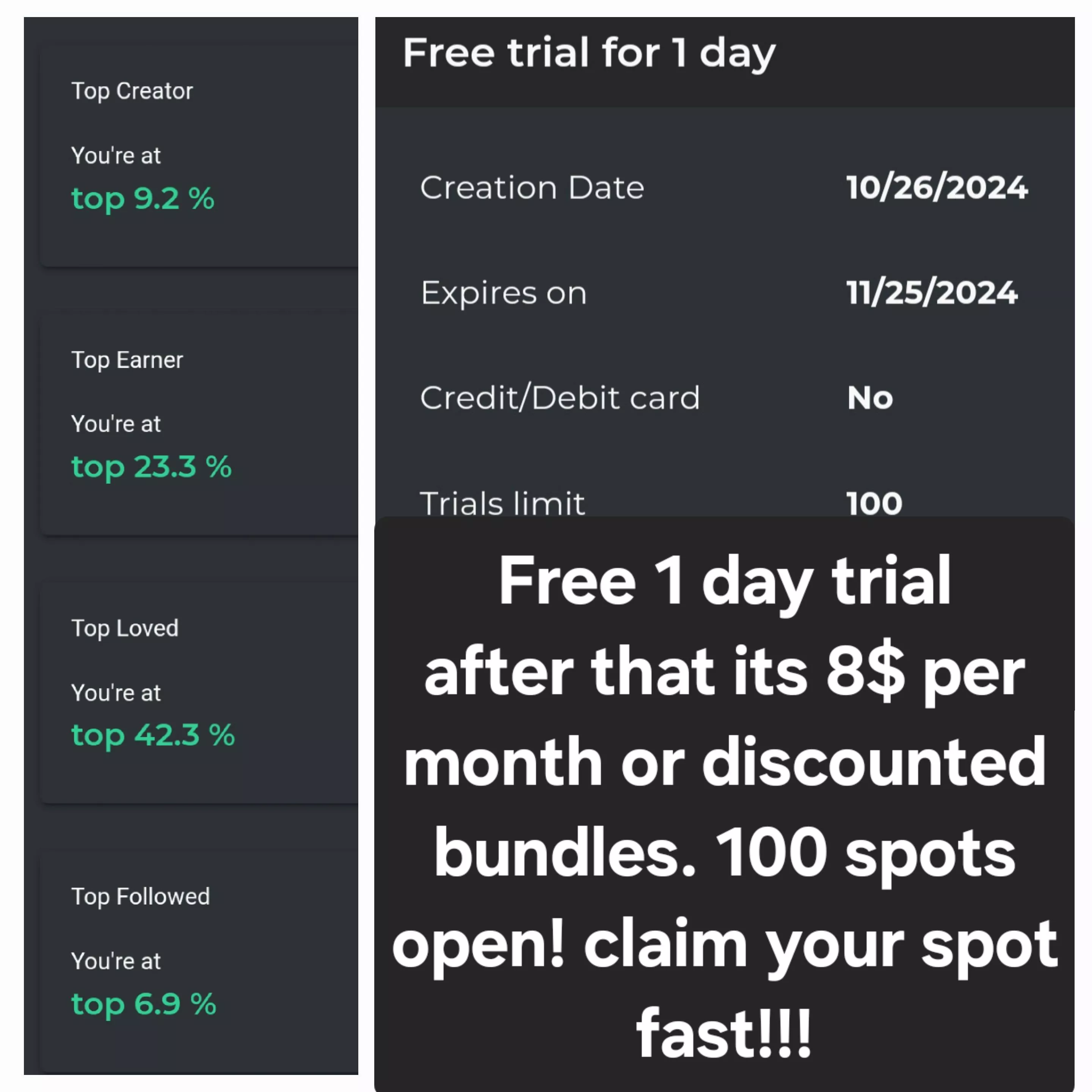 Please enjoy this 1 day trail link Free