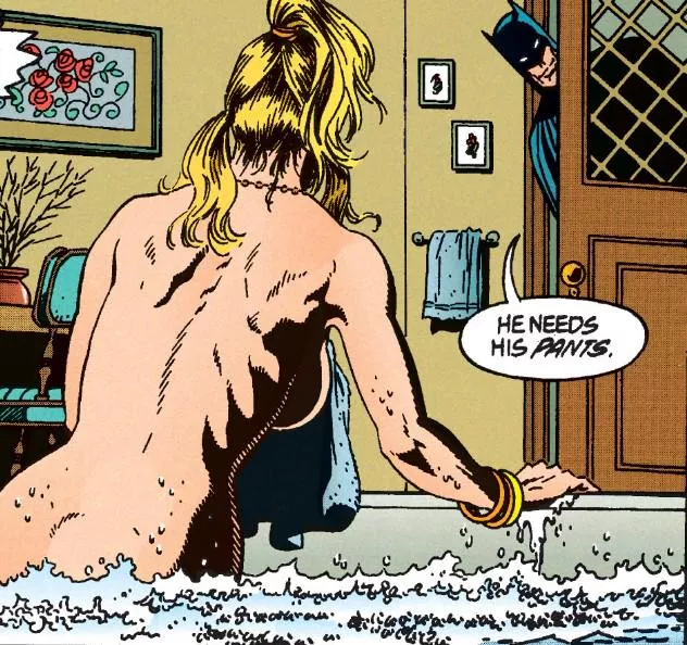 Batman intrudes upon a bathing woman [Batman: Legends of the Dark Knight, #12]