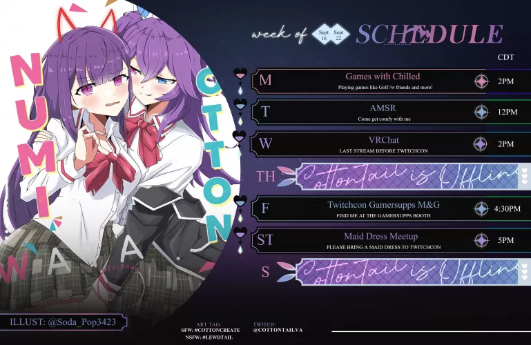 Stream Schedule: Sept 16 - 22 (Updated)