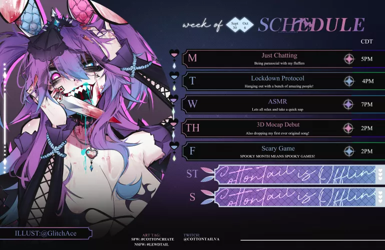 Stream Schedule: Sept 30 - Oct 6