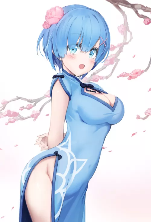 blue hair blue cheongsam