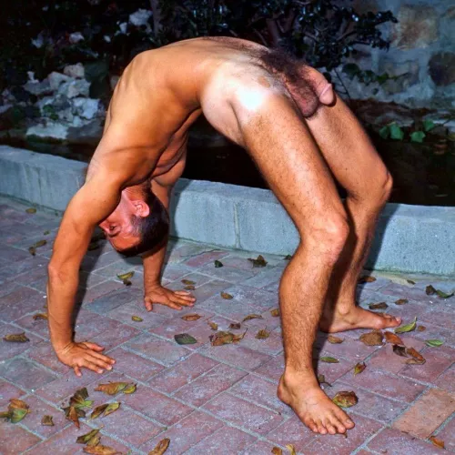 Bruce Lake executing a backbend. Photographed by Mel Roberts, Los Angeles 1967