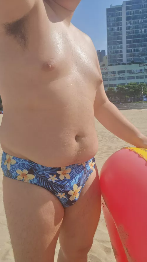 Chubby asian speedo in beach