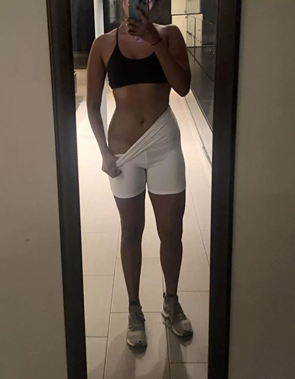 Forgot to wear panties under my workout shorts oops ;)