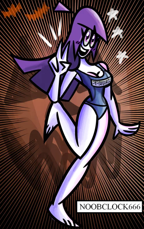 Spooky Month Lila School Swimsuit (Noobclock666) LOOK AT THE EYES! IT'S HENTAI!